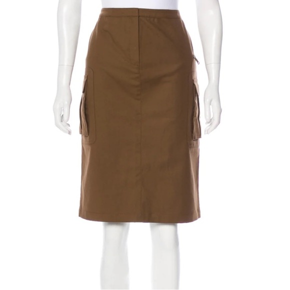 Lafayette 148 New York Dresses & Skirts - Lafayette 148 Mid Length Brown Cotton Cargo Straight Skirt Casual Party Size 12